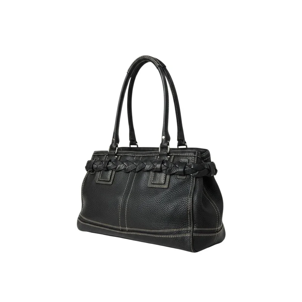 Coach Hampton Tote Satchel Bag Black Pebble Leather‎ Braided